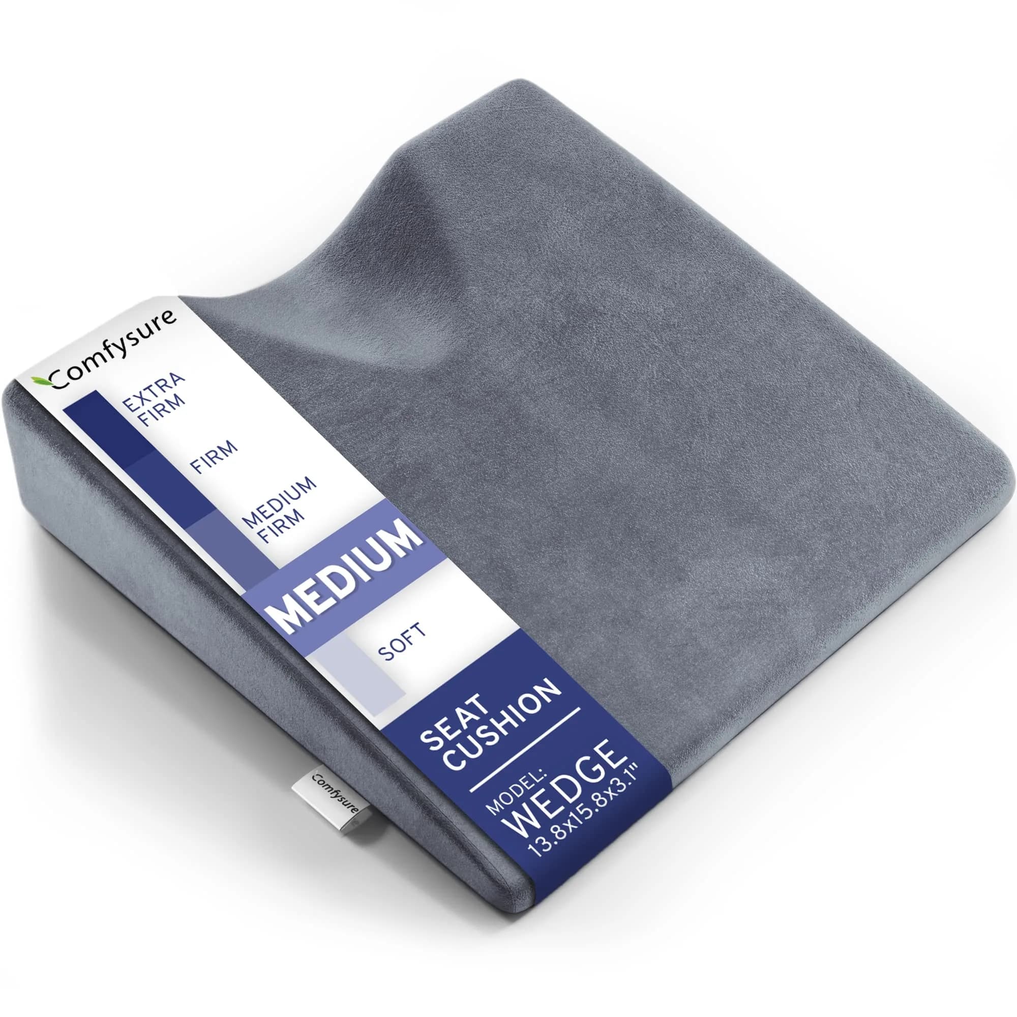 ComfySure Wedge Seat Cushion with Memory Foam | Orthopedic Tailbone Pain Relief for Car & Office Chairs (Grey) - main product image