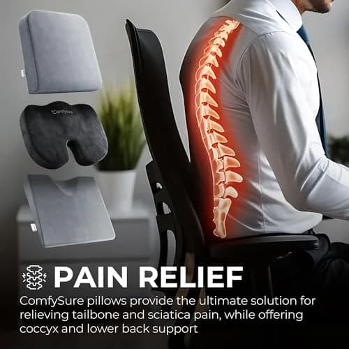 ComfySure Wedge Seat Cushion with Memory Foam | Orthopedic Tailbone Pain Relief for Car & Office Chairs (Grey) thumbnail 3