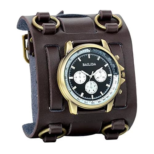 Avaner Mens Retro Steampunk Rock Leather Bracelet Watch 4.6cm Dial | Japanese Quartz Movement thumbnail 1