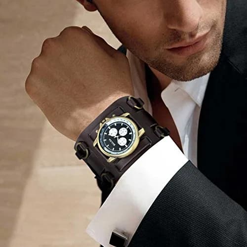 Avaner Mens Retro Steampunk Rock Leather Bracelet Watch 4.6cm Dial | Japanese Quartz Movement thumbnail 7