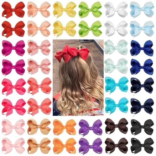 CÉLLOT 3 inch Hair Bows for Girls | Grosgrain Ribbon Toddler Hair Accessories with Alligator Clips (40 pcs, Multicolor) thumbnail 1