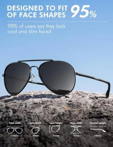 Luenx Aviator Polarized Sunglasses Men Women Classic UV400 Driving | 60mm Black Lens, Lightweight Metal Frame thumbnail 5