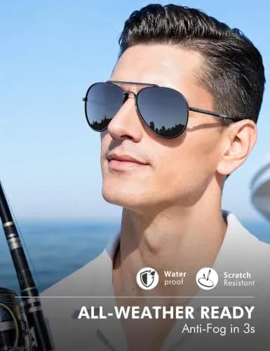 Luenx Aviator Polarized Sunglasses Men Women Classic UV400 Driving | 60mm Black Lens, Lightweight Metal Frame thumbnail 6