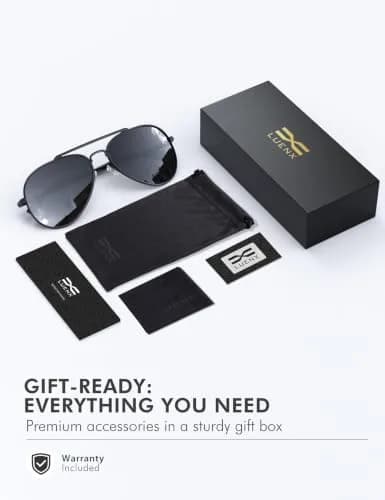 Luenx Aviator Polarized Sunglasses Men Women Classic UV400 Driving | 60mm Black Lens, Lightweight Metal Frame thumbnail 7