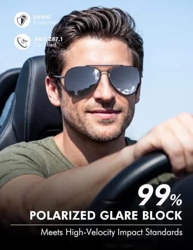 Luenx Aviator Polarized Sunglasses Men Women Classic UV400 Driving | 60mm Black Lens, Lightweight Metal Frame thumbnail 2