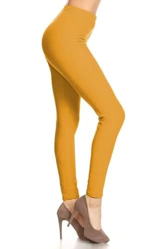 Leggings Depot Womens 1" Waistband High Waisted Solid Leggings Pants (Full Length, Mustard, One Size) thumbnail 1