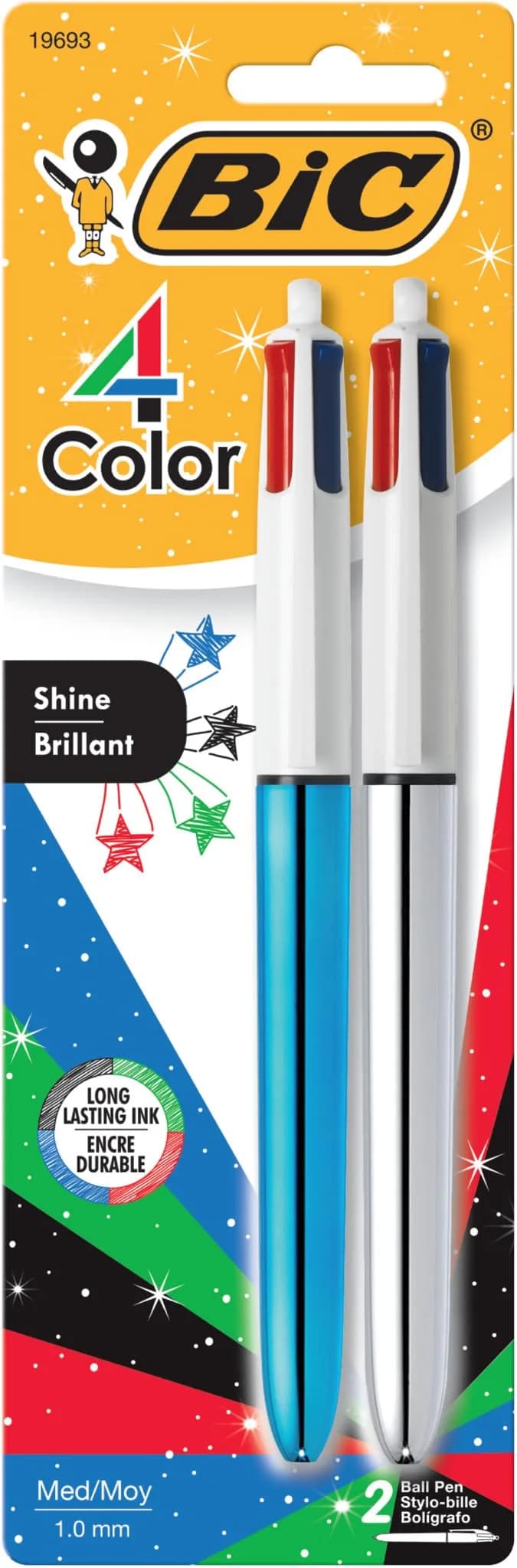BIC 4 Color Retractable Ballpoint Pen 1.0 mm | Multicolor Smooth Gradient Design for School & Office — Black, Blue, Green, Red Ink