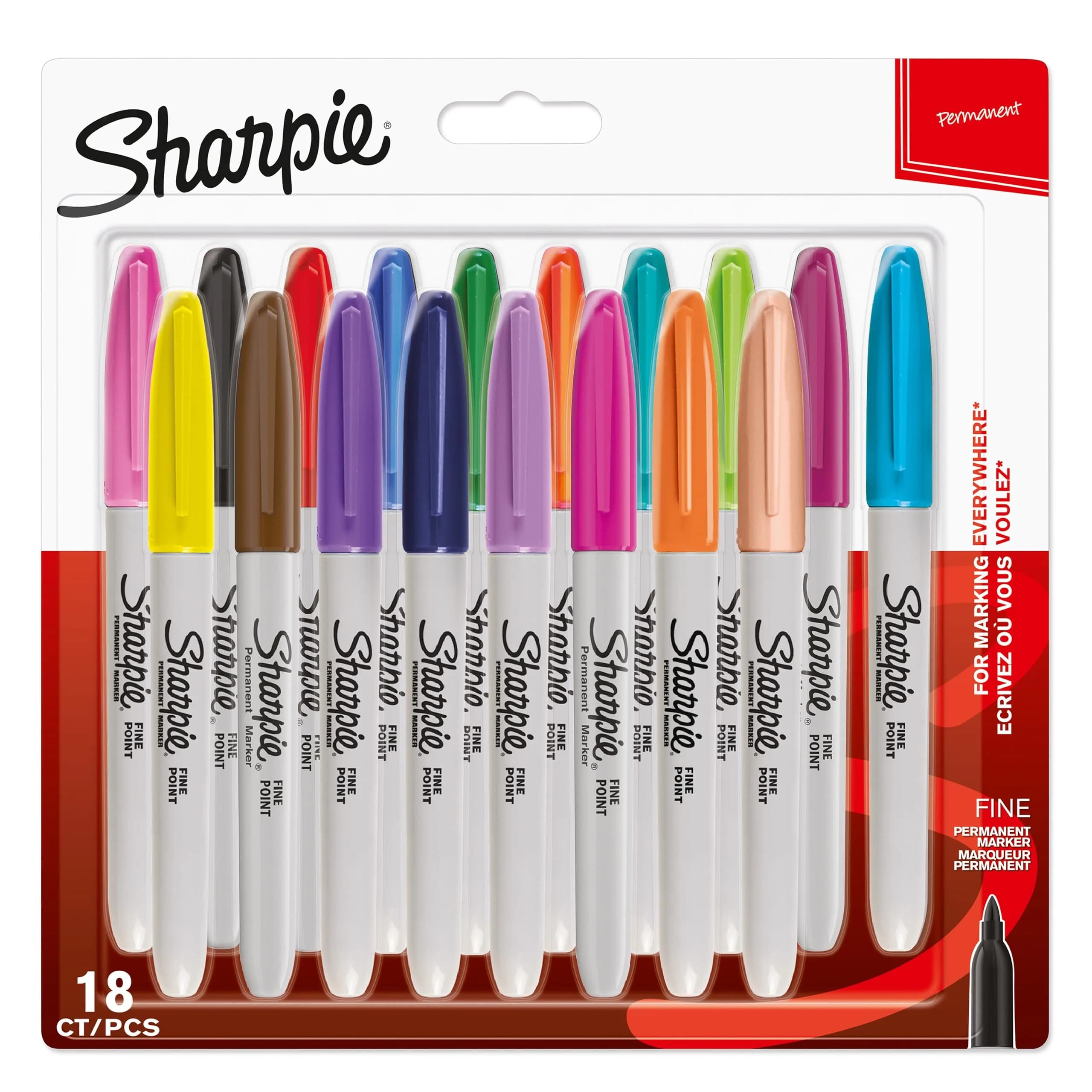 Sharpie Permanent Markers, Fine Point, Black, 12 Count | Fade & Water Resistant — Standard colours assortment