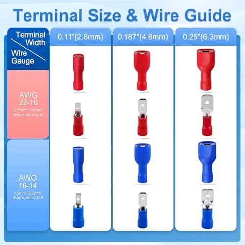 Baomain Fully Insulated Female Spade Terminals 22-16 AWG | Secure, Tin-Plated Copper Connectors thumbnail 3