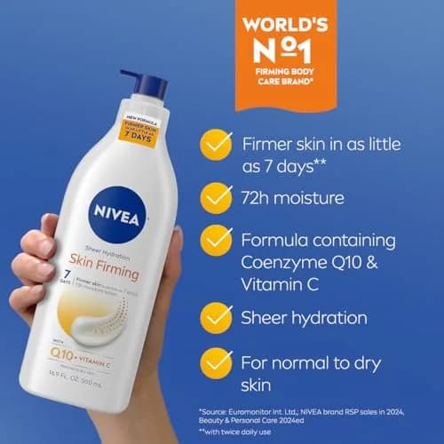 NIVEA Sheer Hydration Skin Firming Body Lotion with Q10 & Vitamin C 500ml (16.9 Fl Oz) | Firms Skin in 7 Days thumbnail 3
