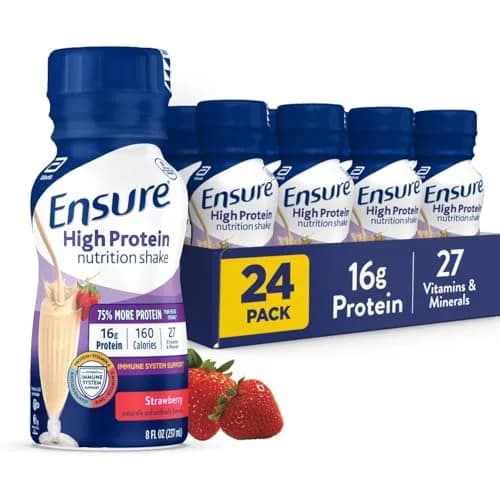 Ensure High Protein Strawberry Nutrition Shake, Ready to Drink, 16g Protein and 27 Vitamins and Minerals, 8 fl oz, 24 Pack thumbnail 1