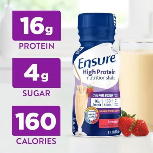 Ensure High Protein Strawberry Nutrition Shake, Ready to Drink, 16g Protein and 27 Vitamins and Minerals, 8 fl oz, 24 Pack thumbnail 3