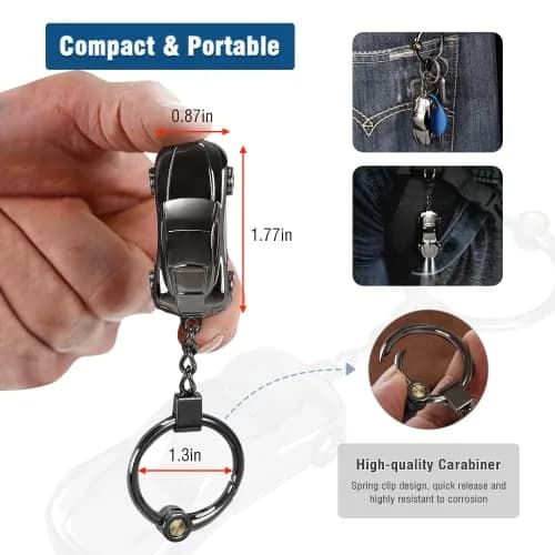 SOMGEM Car Keychain Flashlight with LED Light, Zinc Alloy, Black | Detachable 2-Mode LED Key Ring thumbnail 4
