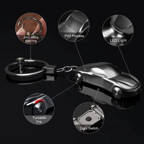 SOMGEM Car Keychain Flashlight with LED Light, Zinc Alloy, Black | Detachable 2-Mode LED Key Ring thumbnail 5