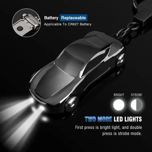SOMGEM Car Keychain Flashlight with LED Light, Zinc Alloy, Black | Detachable 2-Mode LED Key Ring thumbnail 2