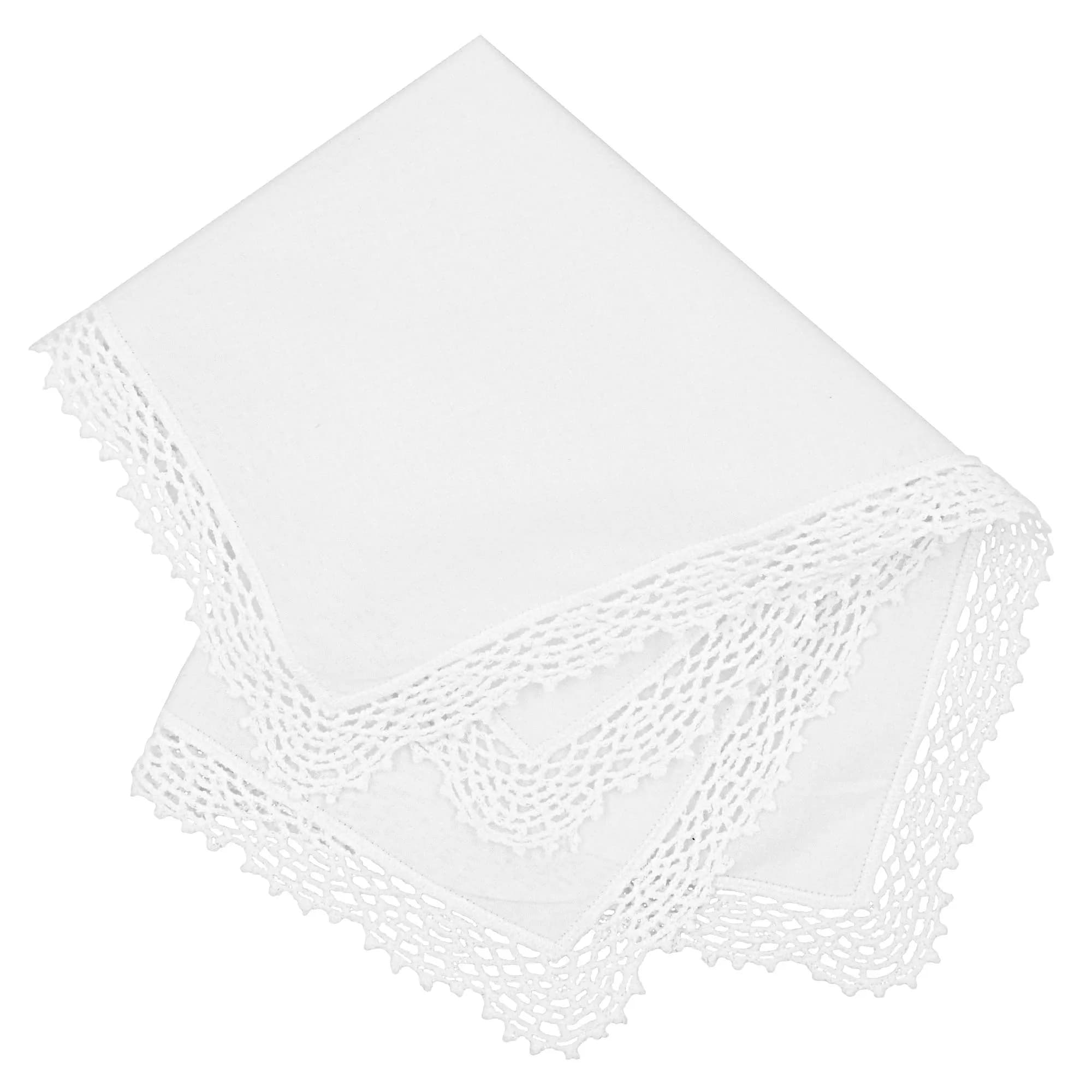 Milesky White Wedding Handkerchief Pure Cotton with Crochet Lace 30cm (11.5") | Soft & Gentle for Bridal Use
