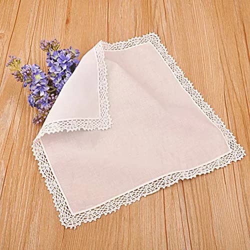 Milesky White Wedding Handkerchief Pure Cotton with Crochet Lace 30cm (11.5") | Soft & Gentle for Bridal Use thumbnail 2