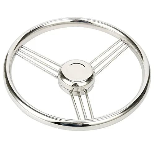 Amarine Made 13.5 Inch 9 Spoke Stainless Boat Steering Wheel - 10 Degree - 9500S380 | Polished stainless steel, universal fit thumbnail 1