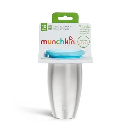 Munchkin Miracle 360 Stainless Steel Sippy Cup, Spill Proof, Blue, 295ml (10 Ounce) | Dentist-Recommended Spoutless Design thumbnail 6