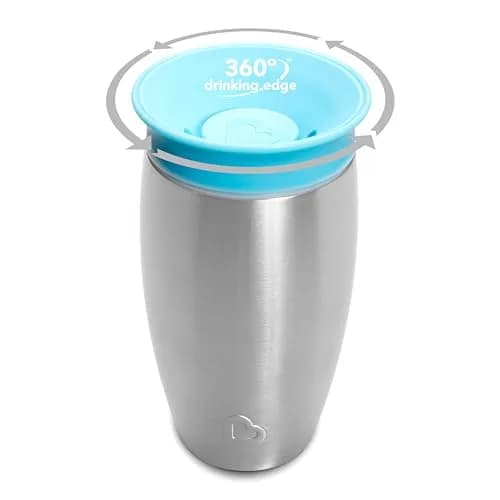 Munchkin Miracle 360 Stainless Steel Sippy Cup, Spill Proof, Blue, 295ml (10 Ounce) | Dentist-Recommended Spoutless Design thumbnail 2