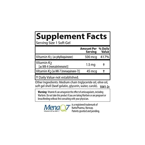 Carlson K Complete Vitamin K-1 & K2 45 Softgels thumbnail 4