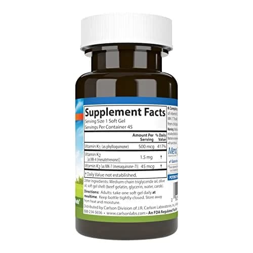 Carlson K Complete Vitamin K-1 & K2 45 Softgels thumbnail 2