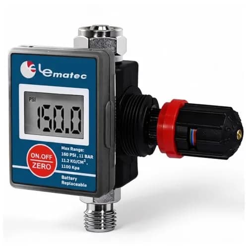 LE LEMATEC DAR03B Digital Air Regulator with Locking Valve & Gauge | 1/4 NPT Inline, 160 PSI thumbnail 1