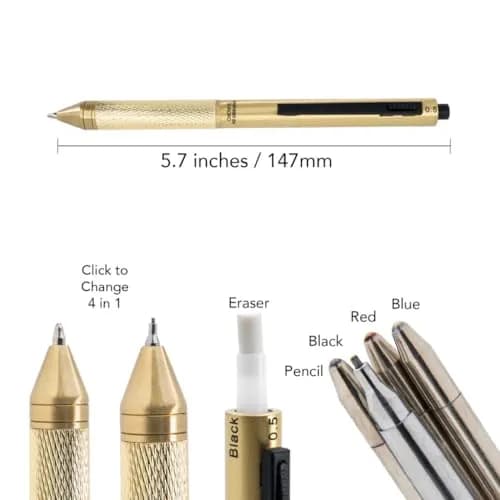 Monteverde Quadro 4-in-1 Multifunction Pen - Silver Finish - 13.5cm (5.3in) | Solid Brass Barrel with Knurled Grip thumbnail 5