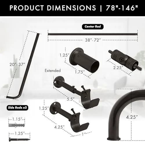 MERIVILLE 1-Inch Diameter Bay Window Curtain Rod Set for Bayview Windows, Oil-Rubbed Bronze | Durable Metal, Extendable, Complete System thumbnail 5