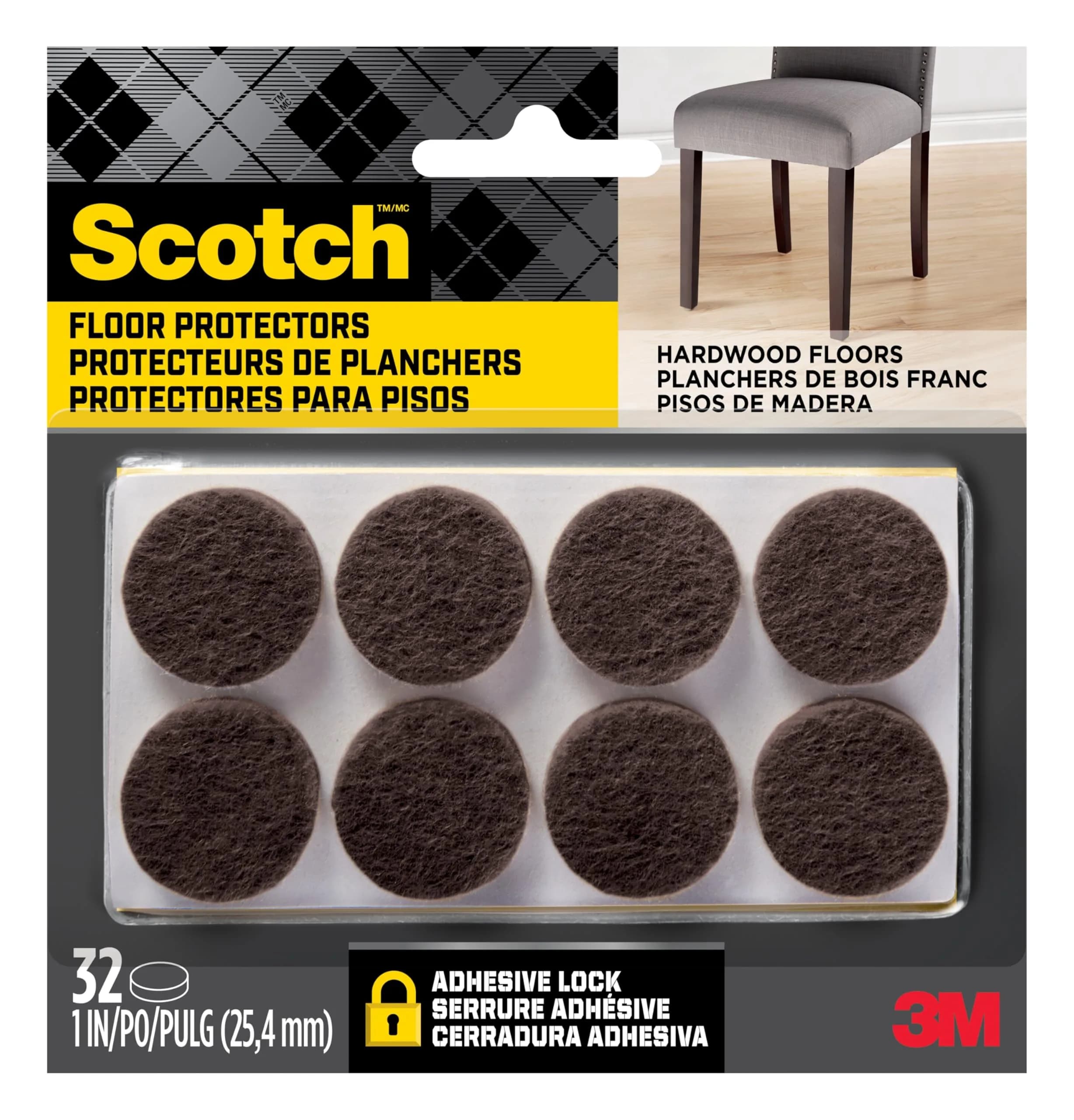 Scotch Felt Pads, 32 Pads, Circle, Brown, 1 in x 1 in | Protects Hardwood & Tile Floors - main product image