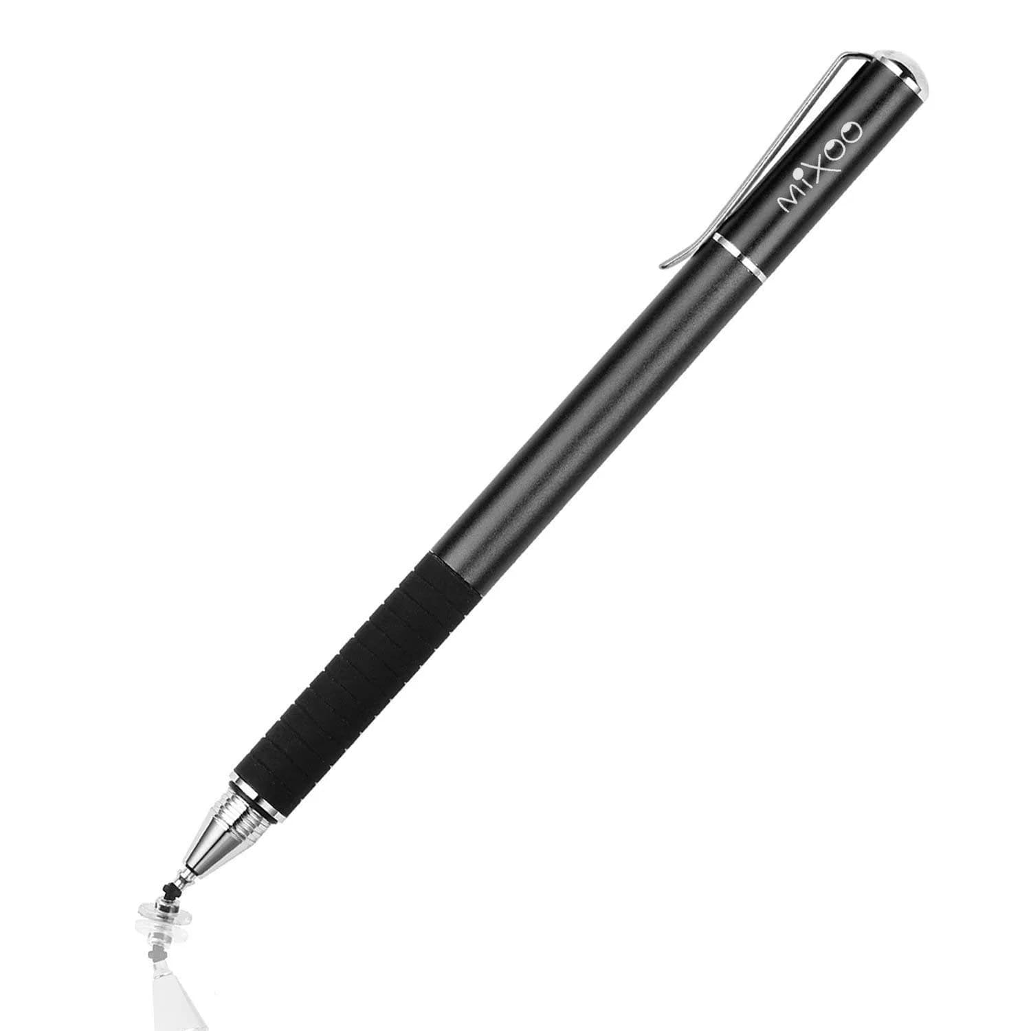 Mixoo 2-in-1 Disc & Fiber Tip Stylus Pen for Touchscreens | Precision Input Pen for iPad, iPhone, Android, Chromebook (Black) — Black