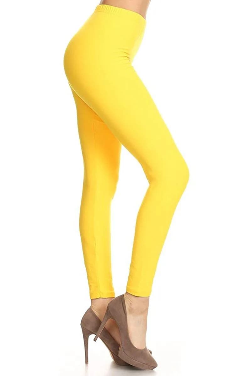 Leggings Depot Womens 1" Waistband High Waisted Solid Leggings Pants (Full Length, Mustard, One Size) — Yellow