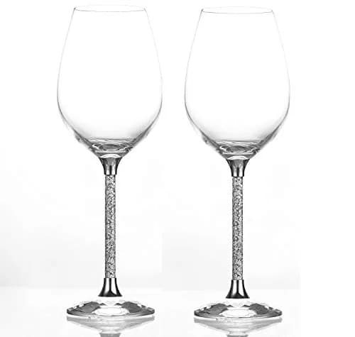 Amlong Crystal Wine Glass with Crystal Diamond Stem | Elegant 12 oz Set of 2 for Celebrations & Gifts thumbnail 2