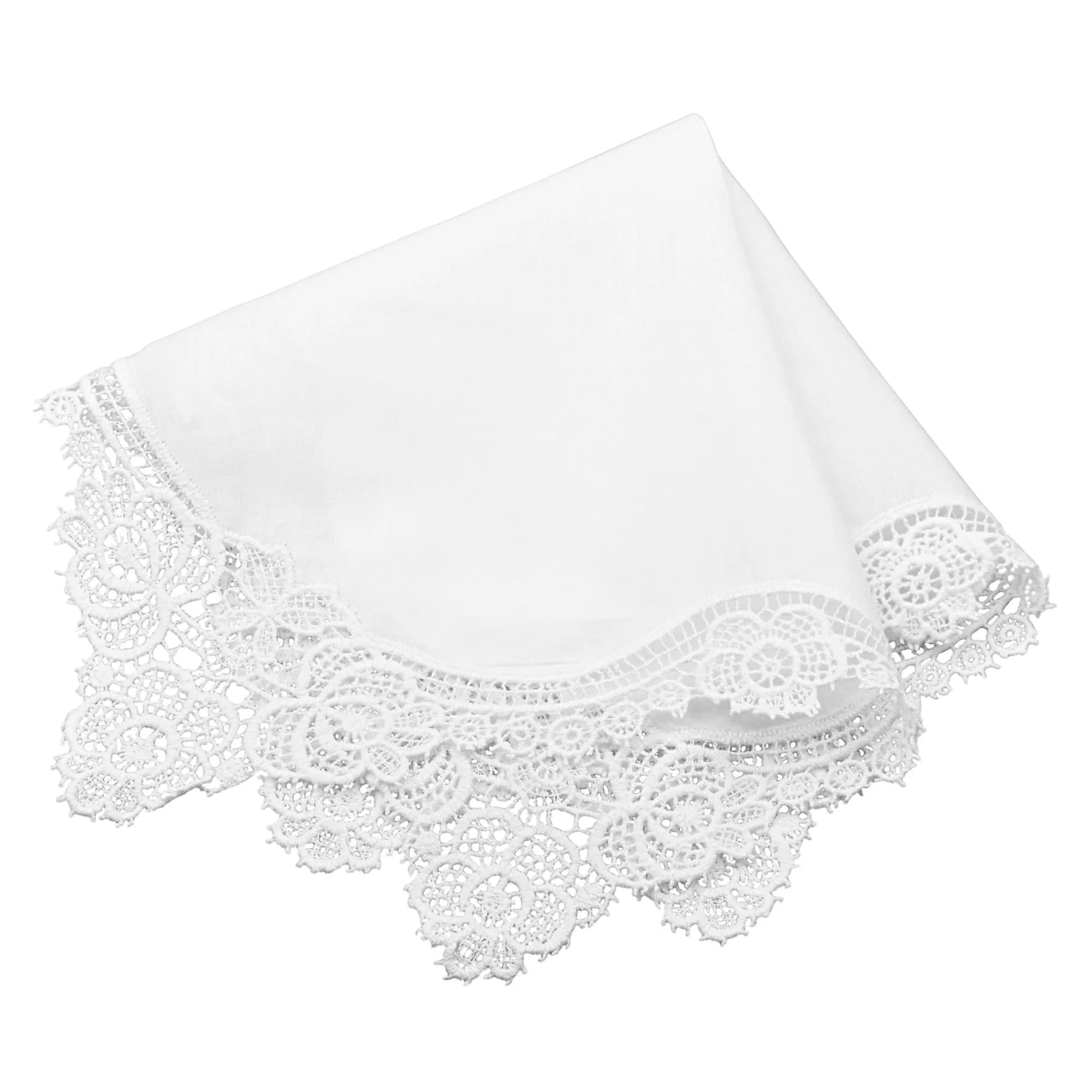 Milesky White Wedding Handkerchief Pure Cotton with Crochet Lace 30cm (11.5") | Keepsake Quality