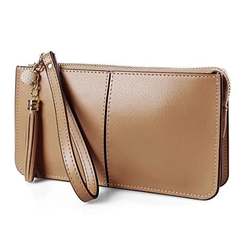 befen Genuine Leather Wristlet Clutch for Women Ultra-Slim Ladies Credit Card Holder Wallet Purses with RFID Protection (Tan) thumbnail 3