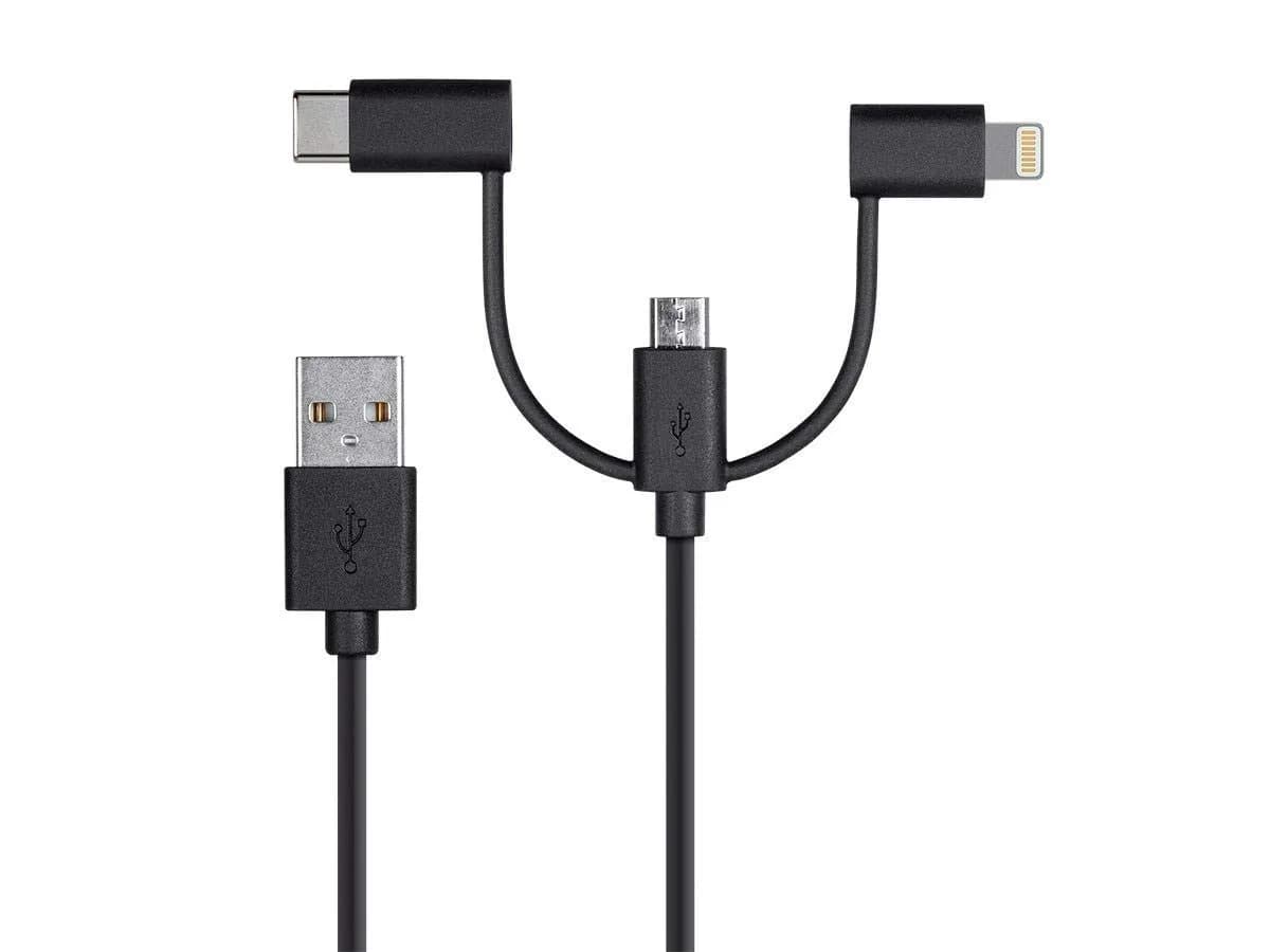 Monoprice 118789 Apple MFi Certified USB to Micro USB + USB Type-C + Lightning Cable 3ft Black - main product image
