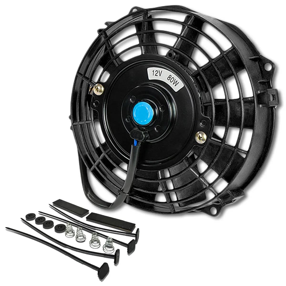 DNA Motoring 7 Inch Electric Cooling Fan with Mount Kit, Black | High Performance Slim Radiator Fan
