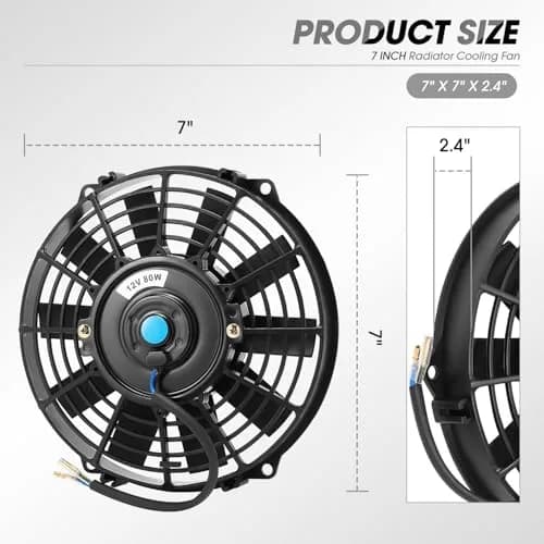 DNA Motoring 7 Inch Electric Cooling Fan with Mount Kit, Black | High Performance Slim Radiator Fan thumbnail 2