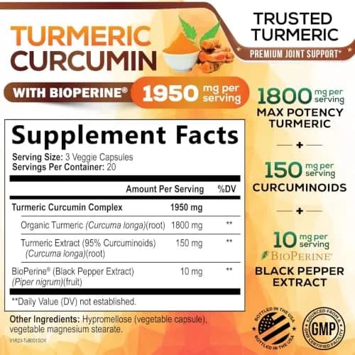 Nature's Nutrition Turmeric Curcumin Supplement 1950mg with BioPerine & Organic Turmeric | 60 Vegan Capsules thumbnail 2
