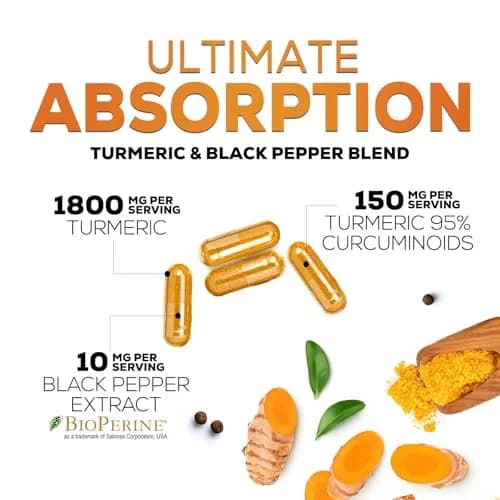 Nature's Nutrition Turmeric Curcumin Supplement 1950mg with BioPerine & Organic Turmeric | 60 Vegan Capsules thumbnail 3
