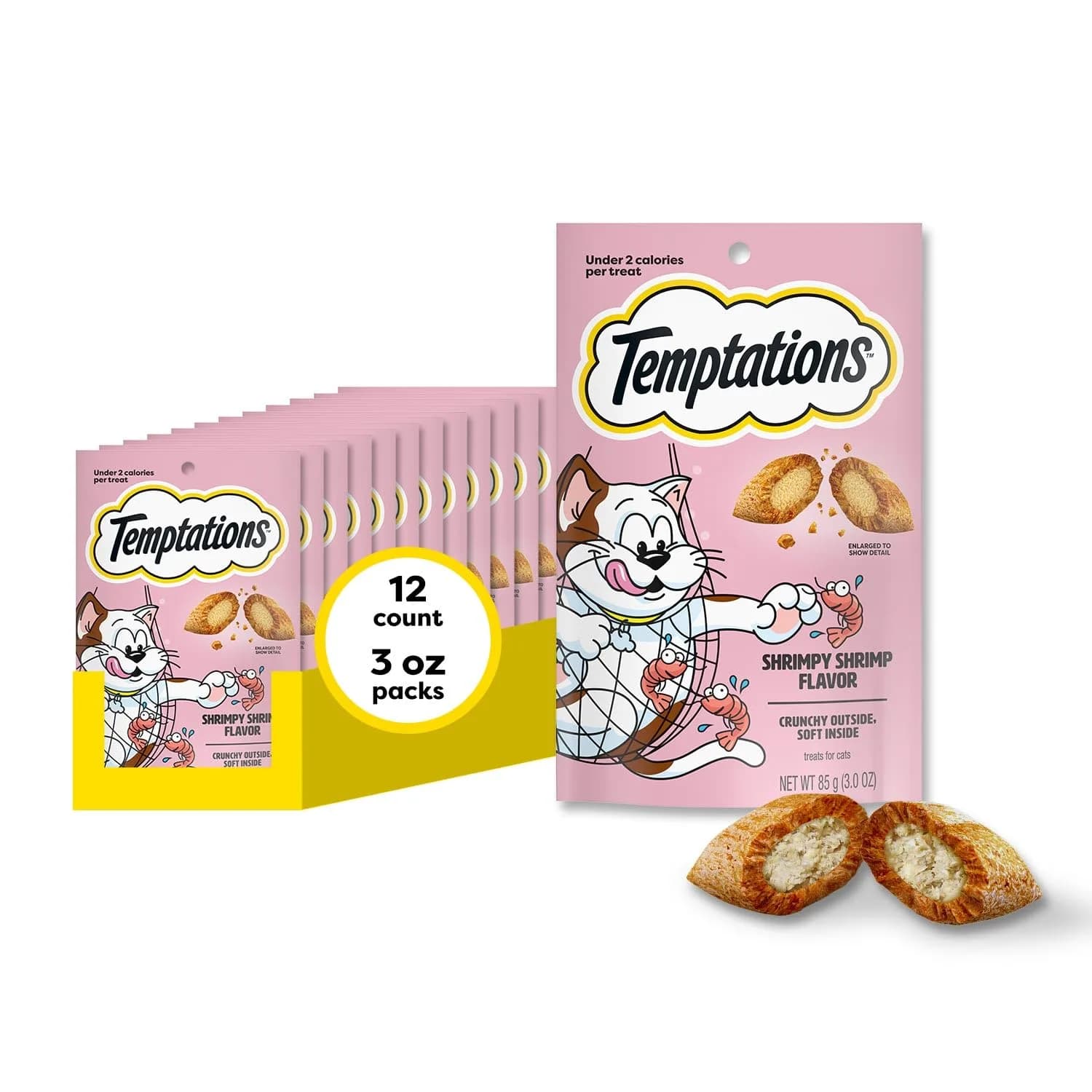 Temptations Classic Crunchy Soft Cat Treats, Shrimpy Shrimp Flavor, 179g (6.3 oz) | Under 2 Calories Per Treat — Shrimp / 3 Ounce