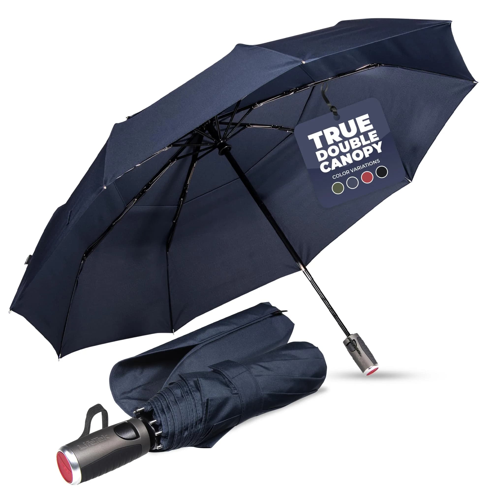LifeTek Traveler 45 FX2 Windproof Travel Umbrella | Compact, UV Protection & Heavy Duty Frame - main product image