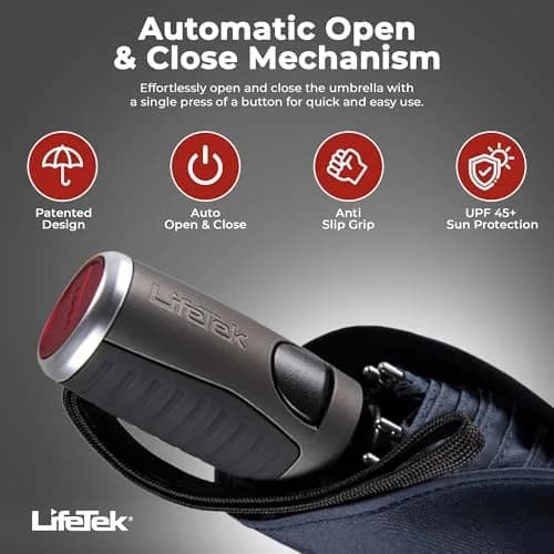 LifeTek Traveler 45 FX2 Windproof Travel Umbrella | Compact, UV Protection & Heavy Duty Frame thumbnail 3