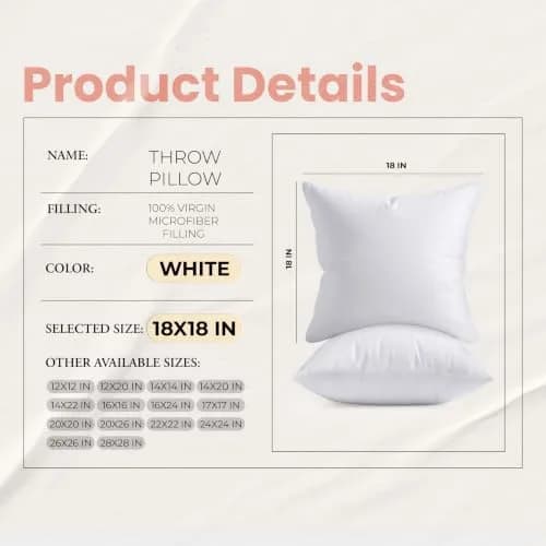 Utopia Bedding 18x18 Inch (45x45 cm) Pillow Inserts, White Throw Pillow Fillers | High-Rebound Fiber Core thumbnail 8