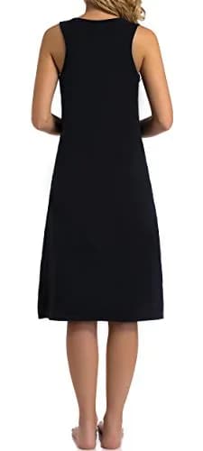 Chamllymers Women's Nightgown Sleeveless Cotton Sleepwear Long Dress Black M | Soft, Loose Fit, Knee Length thumbnail 3