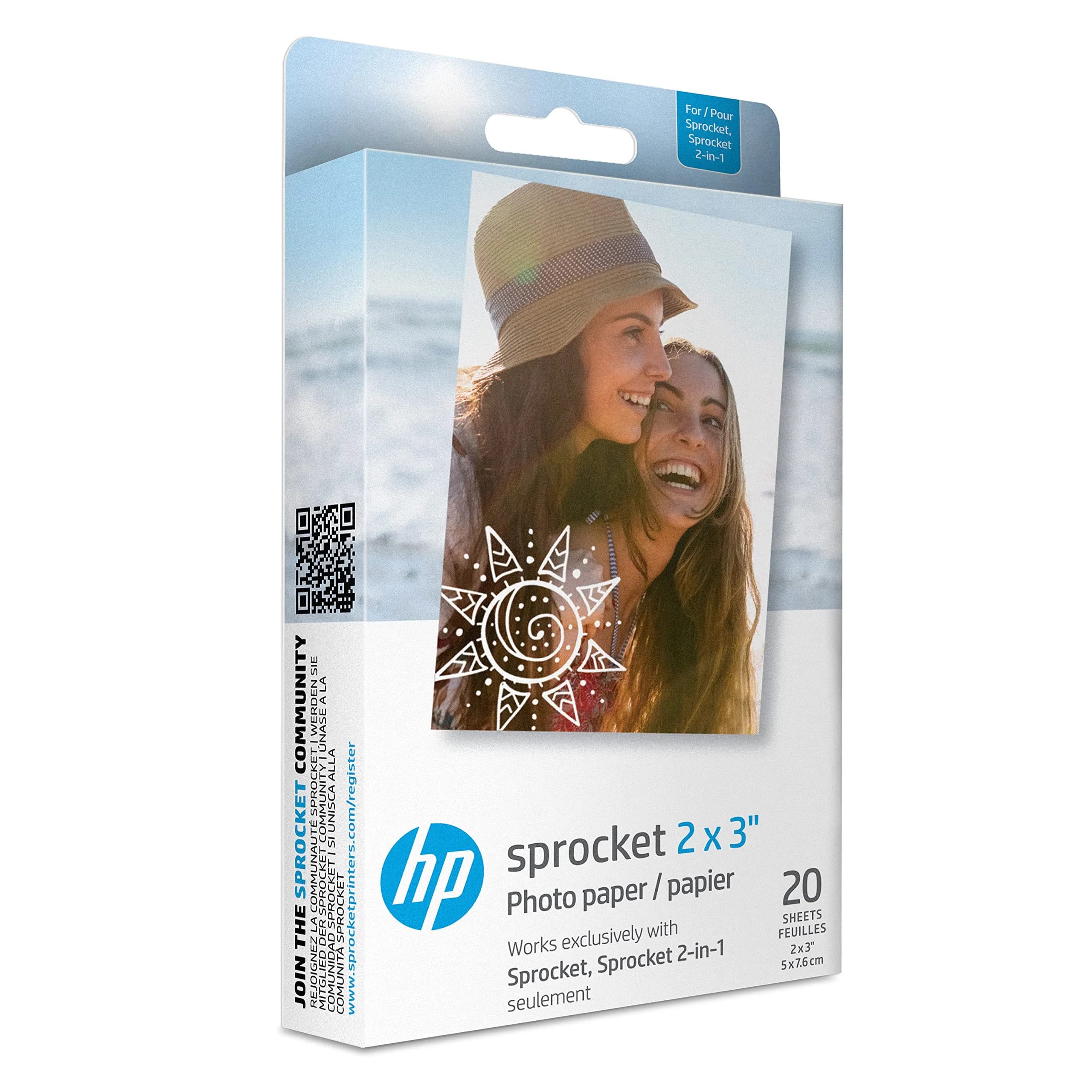 HP Sprocket 2x3" Premium Zink Sticky Back Photo Paper (20 Sheets) | Fade-Resistant & Acid-Free