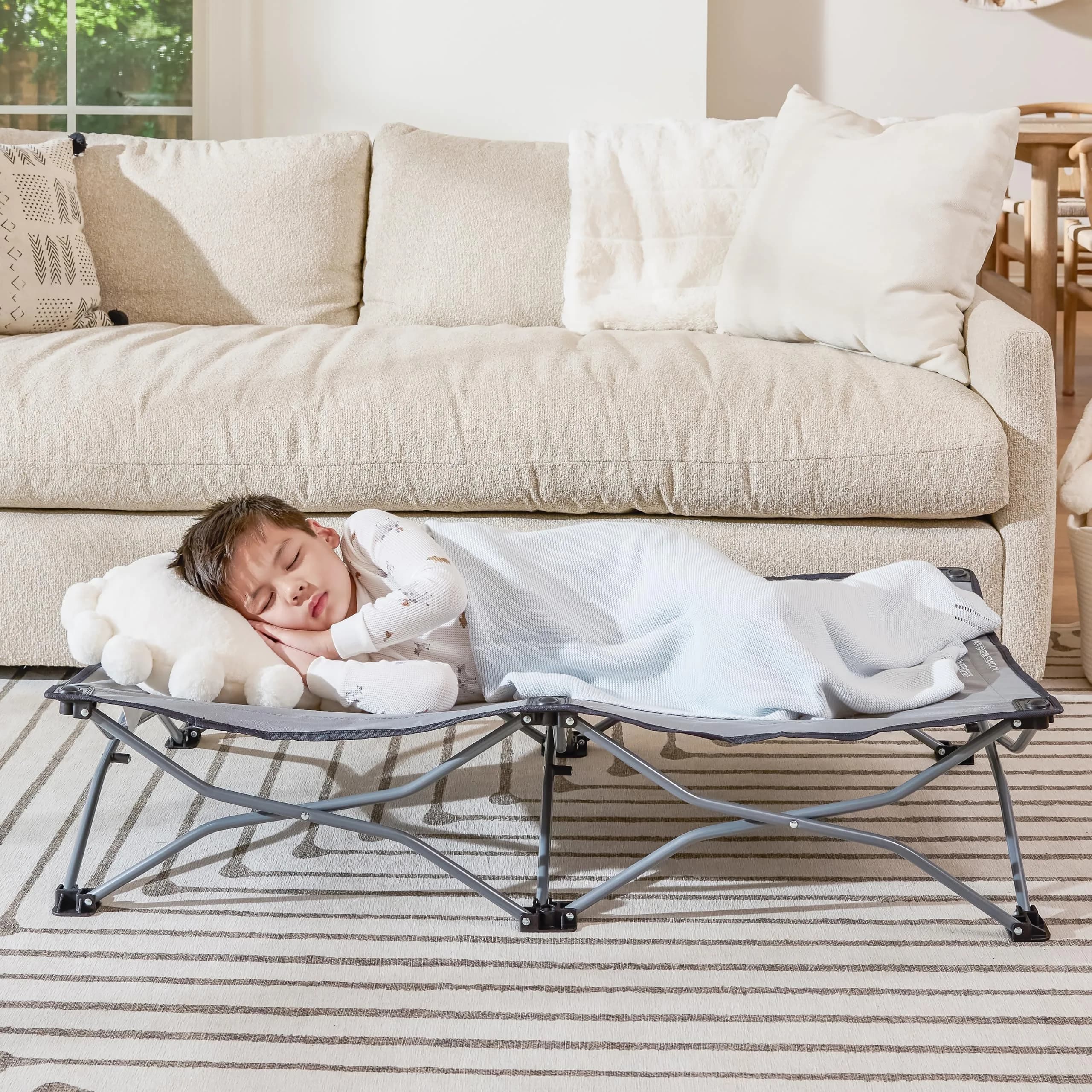 Regalo My Cot Portable Toddler Bed 46.5" x 24" x 9.5" Gray | Foldable Kids Travel Bed & Camping Cot