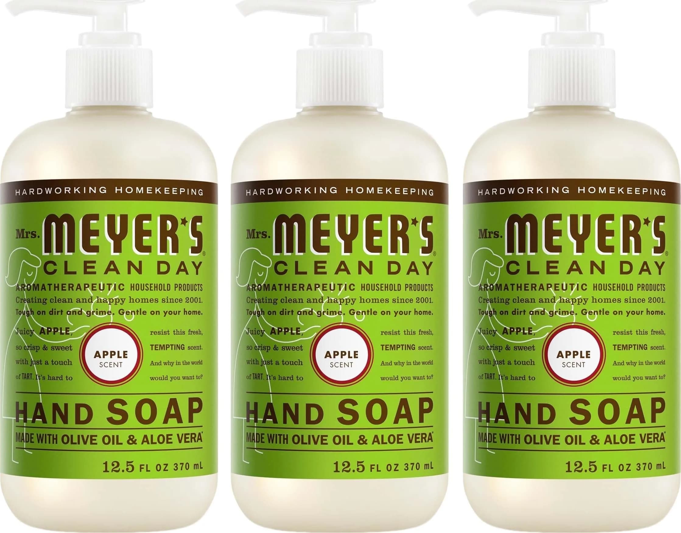 Mrs. Meyer's Clean Day Hand Soap Apple Scent 375ml (12.5 Fl Oz x 3) | Moisturizing Liquid Soap for Busy Hands - main product image