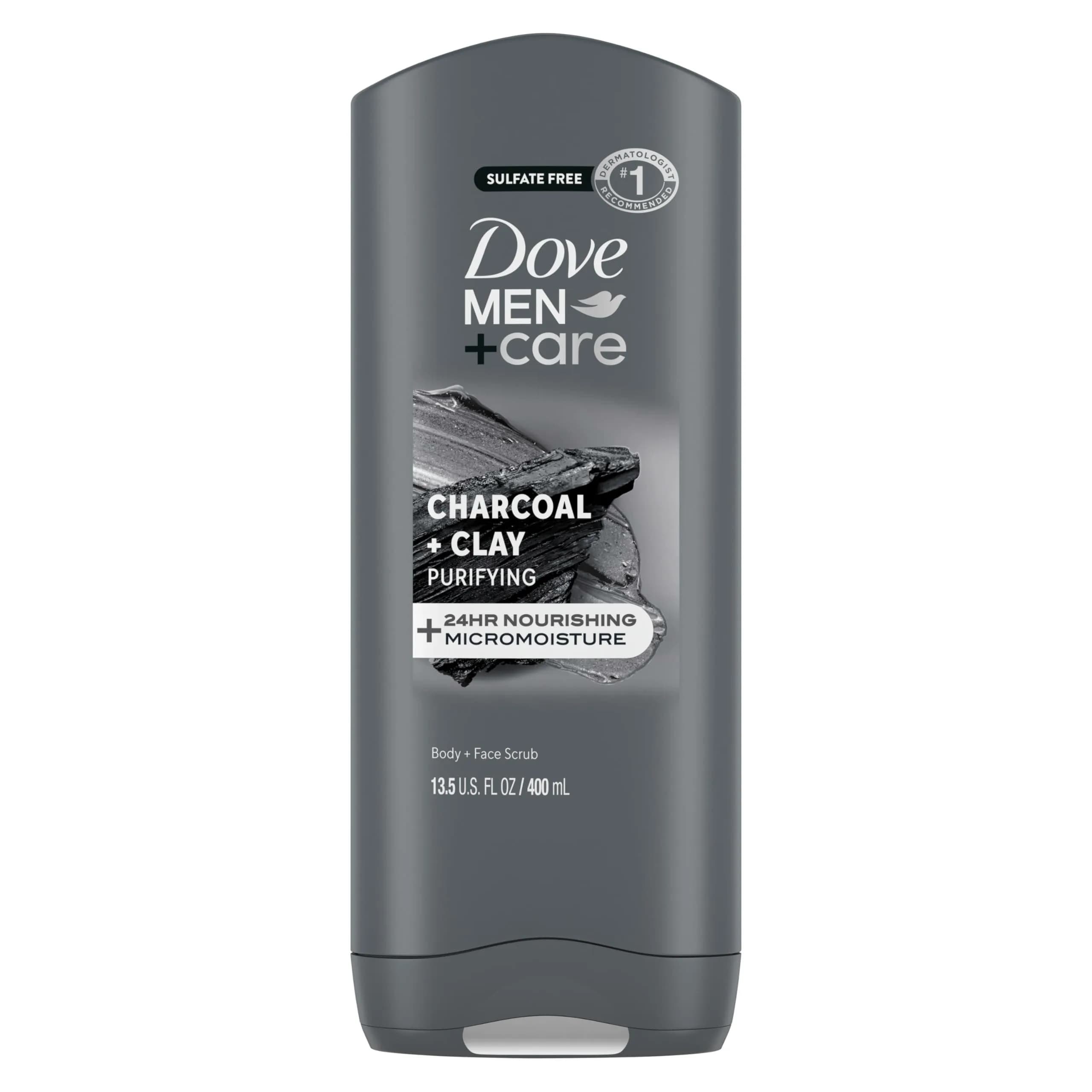 Dove Men+Care Purifying Charcoal + Clay Body and Face Wash 400ml (13.5 Fl Oz) | Dermatologist Recommended for Dry & Sensitive Skin - main product image