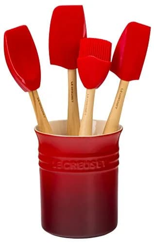 Le Creuset Stoneware & Silicone 5pc Utensil Crock Set Cerise | 1 Quart (295 ml) Capacity thumbnail 1